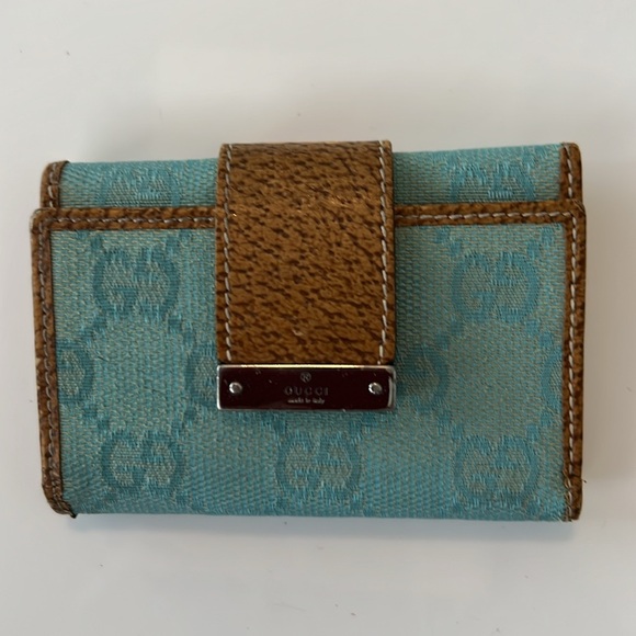 Gucci GG Key Card Holder Case Wallet in Light Blue & Brown Leather EUC - Picture 12 of 13
